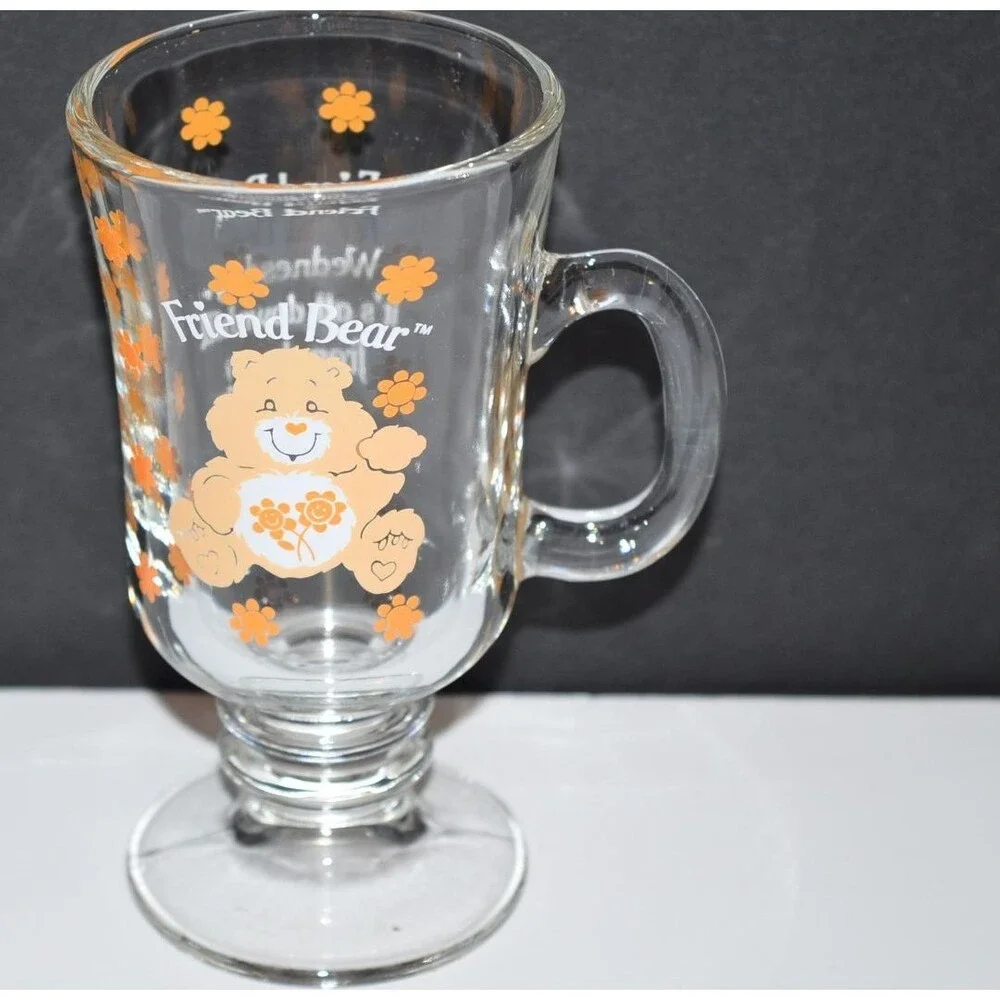 Vtg 1984 Care Bears Friend Bear‎ Irish Coffee Mug Pedestal Glass RARE